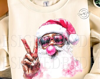 Retro Santa Christmas Blowing Bubble PNG, Vintage Merry Christmas PNG, Funny Santa With Sunglasses Xmas Holiday Sublimation Digital Download