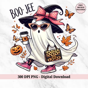 Boo-Jee Ghost Halloween PNG - grappige retro boujee PNG - schattig spookachtig seizoen PNG - Clipart koffieliefhebber herfstpompoen - digitale download