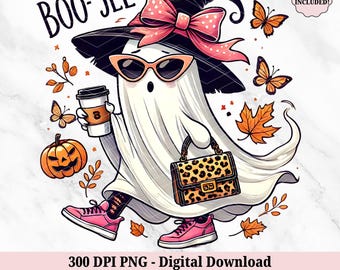 Boo-Jee Ghost Halloween PNG - Funny Retro Boujee PNG - Cute Ghost Spooky Season PNG - Coffee Lover Fall Pumpkin Clipart - Digital Download