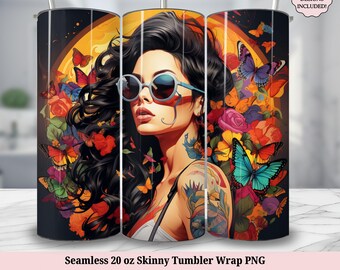 Envoltura para vaso delgado de 20 oz sin costuras para artistas del tatuaje, diseño de sublimación en tinta, envoltura para vaso de artista del tatuaje, vaso recto, descarga digital PNG