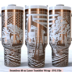 Oil Field Laser Wrap SVG for Laser Rotary, Oil Rig Worker Oilfield Pump Jack Engraved Full Wrap for 40oz Tumbler, Seamless Digital Download