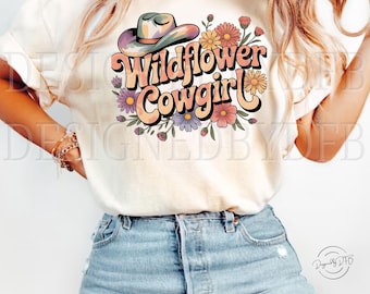 Wildflower cowgirl png, western boho esthetische tshirt sublimatie ontwerp, cowgirl hoed png, print on demand png, trendy POD digitale download