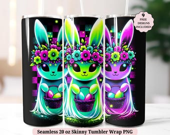 Spooky Easter Tumbler Wrap PNG, Adorable Cute Ghost Bunny Funny Rabbit Animal Seamless 20oz Skinny Sublimation Design, Digital Download