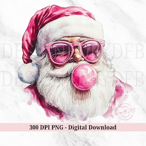 Retro Santa Christmas Blowing Bubble PNG, Vintage Merry Christmas PNG, Funny Santa With Sunglasses Xmas Holiday Sublimation Digital Download