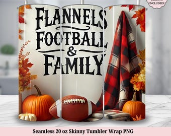 Boho höst tumbler wrap - rustik flanell fotboll familj Thanksgiving PNG - sömlös 20oz sublimeringsdesign - omedelbar digital nedladdning