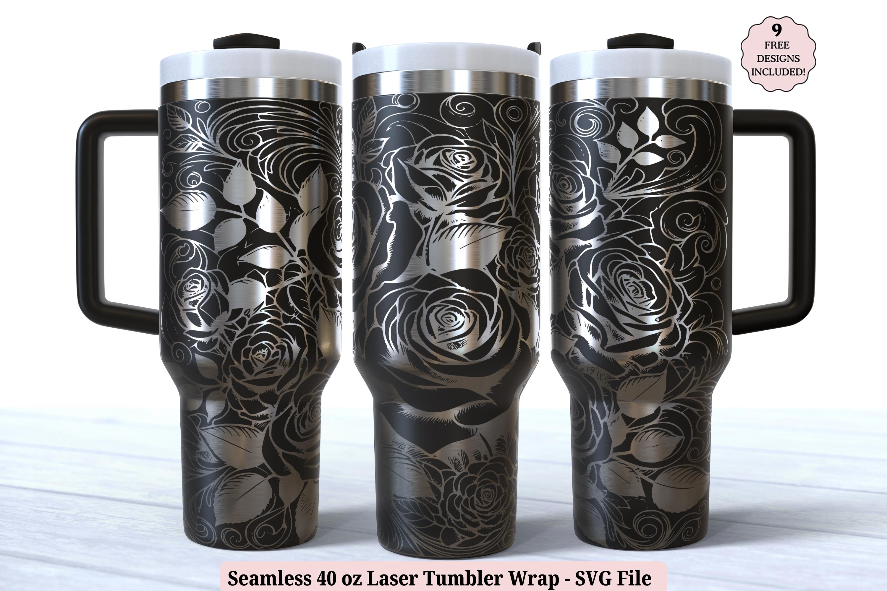 Vintage Rose Laser Wrap SVG for Laser Rotary, Floral Flowers Engraved ...