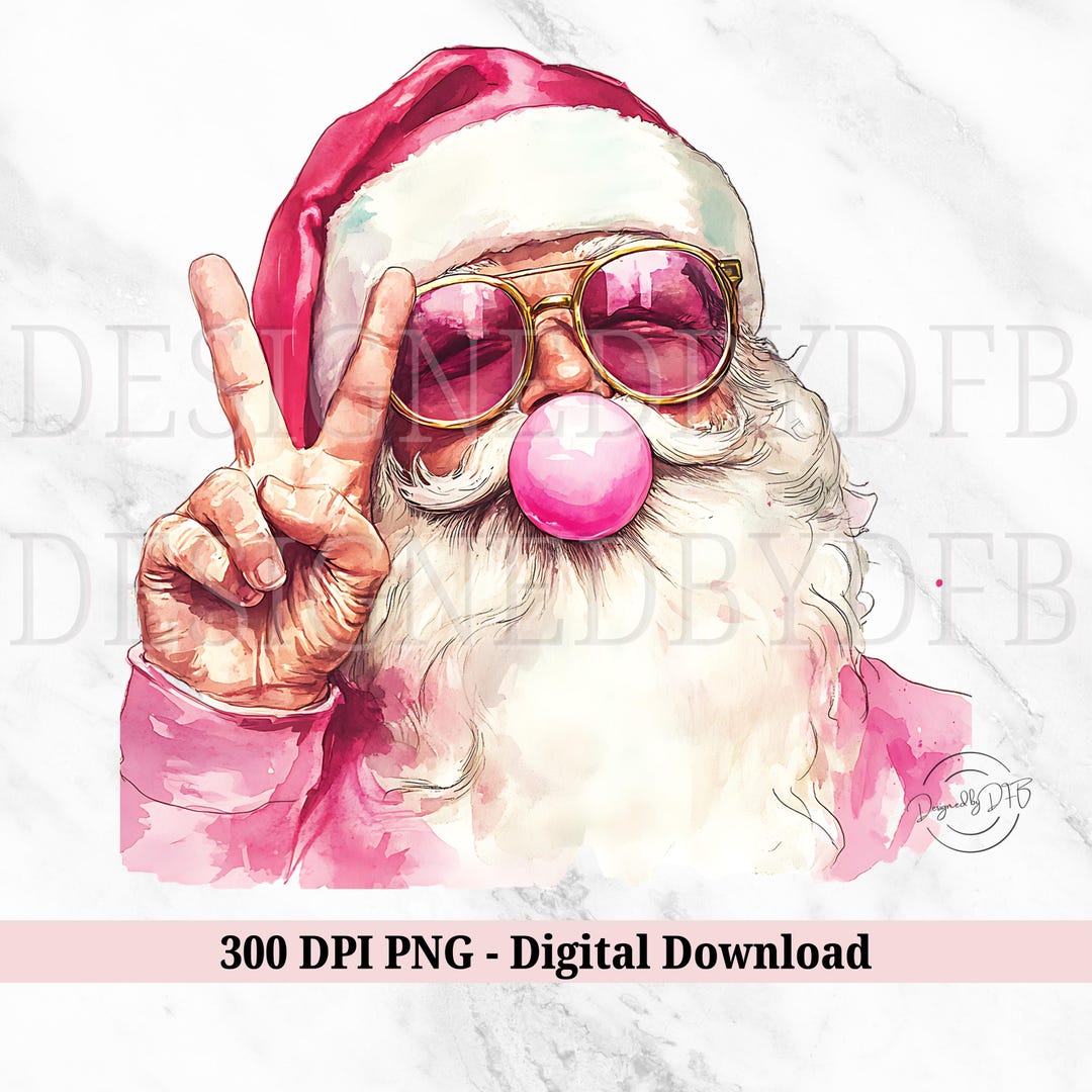Retro Santa Christmas Blowing Bubble PNG, Vintage Merry Christmas PNG ...