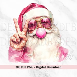 Retro Santa Christmas Blowing Bubble PNG, Vintage Merry Christmas PNG, Funny Santa With Sunglasses Xmas Holiday Sublimation Digital Download