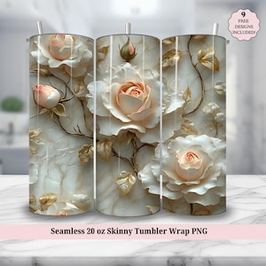 3D Pink Roses Floral Tumbler Wrap PNG, Seamless Flowers 20oz Skinny Tumbler Sublimation Design, Instant Digital Download PNG