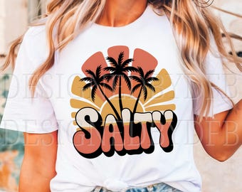 Salty PNG, Trendy Summer PNG, Salty Summer Vibes Beach Png, Coastal Granddaughter, Palm Tree Retro Sunset PNG T-Shirt Sublimation Design