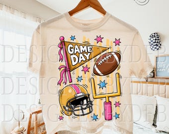 Football Game Day PNG, Trendy Football Season Girly Sports Mom PNG, Retro Touchdown Coquette T Shirt Sublimation Design, Digital Download