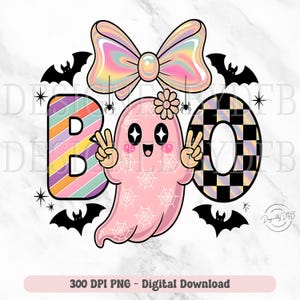 Preppy Ghost Boo PNG, Iridescent Spooky Coquette Trendy PNG, Retro Cute Ghost PNG, Design di sublimazione di Halloween, Download digitale