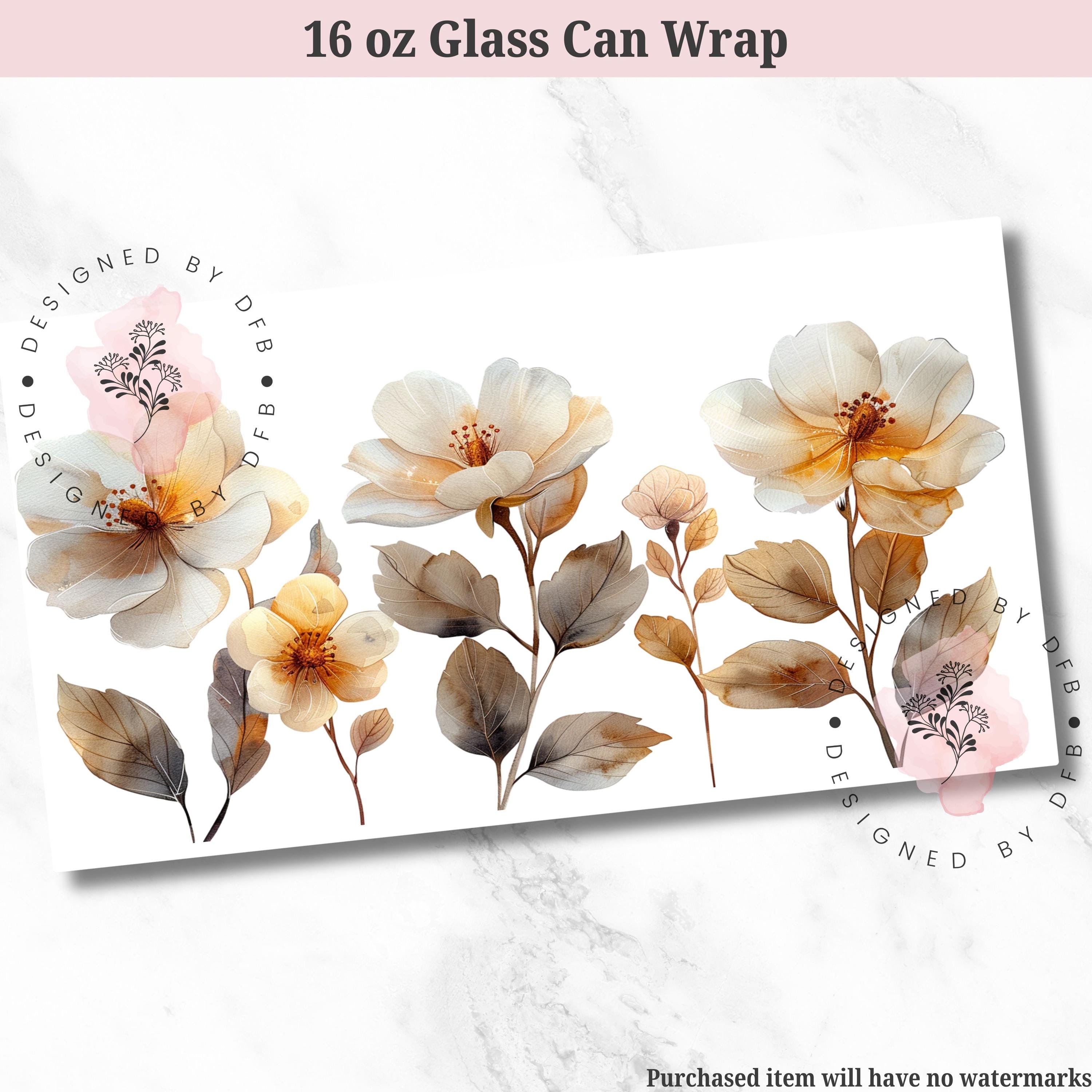 Vintage Boho Flowers SEAMLESS 16oz Glass Can Sublimation Design ...