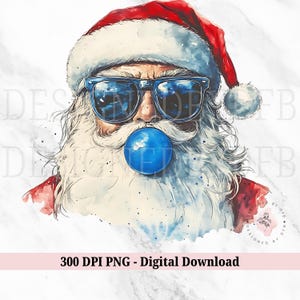 Retro Santa Christmas Blowing Bubble PNG, Vintage Merry Christmas PNG, Funny Santa With Sunglasses Xmas Holiday Sublimation Digital Download