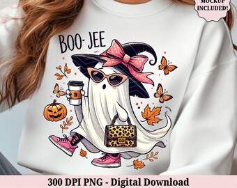 Boo-Jee Ghost Halloween PNG - Funny Retro Boujee PNG - Cute Ghost Spooky Season PNG - Coffee Lover Fall Pumpkin Clipart - Digital Download
