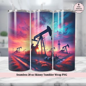Oil Field Tumbler 20 Oz Tumbler Wrap, Oil Rig Worker, Oilfield Pump Jack, American Flag Seamless Sublimation Design PNG, Digital Download