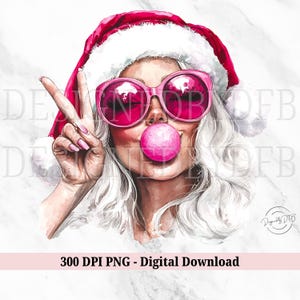 Retro Mrs Claus Blowing Bubble PNG, Vintage Merry Christmas PNG, Funny Santa With Sunglasses Xmas Holiday Sublimation Digital Download