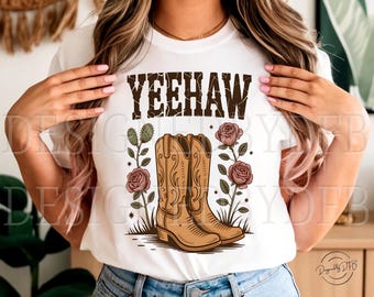 Yeehaw cowboylaarzen png, western boho esthetische tshirt sublimatie ontwerp, cowgirl png, print on demand png, trendy POD digitale download