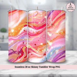 Pink Marble Seamless 20 oz Skinny Tumbler Sublimation Design, Pastel Rainbow Gold Glitter 20oz Tumbler Wrap, PNG Instant DIGITAL ONLY