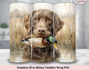 Tumbler avvolgente per la stagione di caccia all'anatra al cioccolato PNG - Labrador Retriever Hunter Scene 20oz Skinny Tumbler Design a sublimazione Download digitale