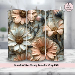3D Pink Roses Floral Tumbler Wrap PNG, Seamless Flowers 20oz Skinny Tumbler Sublimation Design, Instant Digital Download PNG