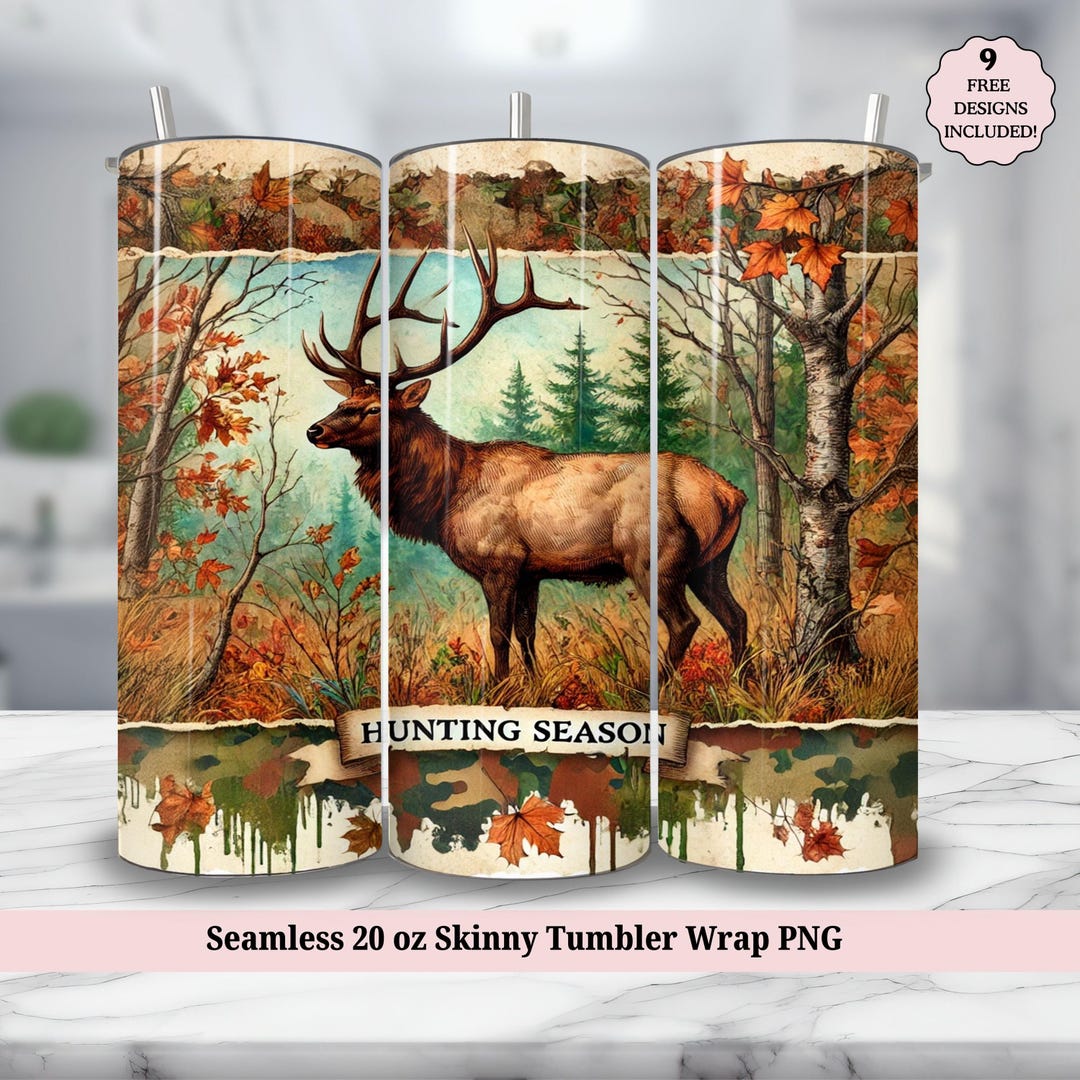 Camo Deer Hunting Season Seamless 20oz Skinny Tumbler Wrap Sublimation ...