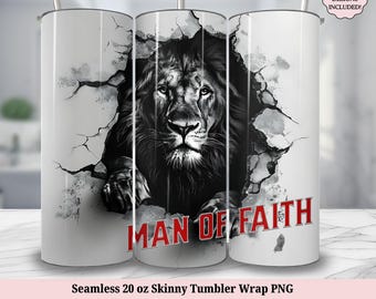 Armor of God Christian Men Tumbler Wrap PNG - Seamless 20oz Skinny Tumbler Sublimation Design - Man of Faith Based Jesus Digital Download