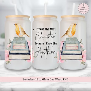 Inspirational Libbey Glass Wrap, Bookish 16 Oz Glass Can Wrap PNG, Bird Glass Tumbler Wrap Glass Can Sublimation Design Digital Download