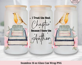Inspirational Libbey Glass Wrap, Bookish 16 Oz Glass Can Wrap PNG, Bird Glass Tumbler Wrap Glass Can Sublimation Design Digital Download