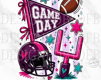 Football Game Day PNG, Trendy Football Season Girly Sports Mom PNG, Retro Touchdown Coquette T Shirt Sublimation Design, Digital Download