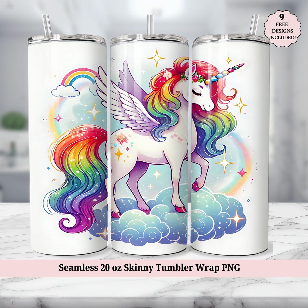 Rainbow Unicorn Tumbler Wrap PNG, Glitter Sparkle Pastel Seamless 20oz ...