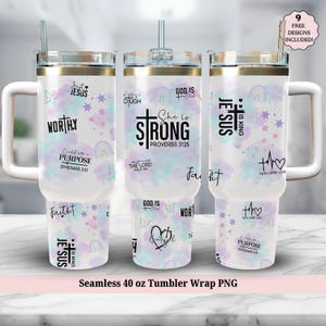 Christian Quotes 40oz Tumbler Wrap PNG, Inspirational Bible Verse God Faith Affirmations 40oz Quencher Sublimation Design, Digital Download
