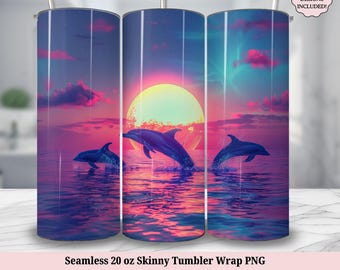 Delfin Tumbler Wrap PNG Plaża Morskie Zwierzę 20oz Skinny Tumbler Sublimacja Projekt 20 oz Bezszwowe Pobieranie Cyfrowe Wrap Ocean Theme
