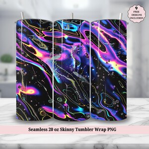 Rainbow Seamless 20 oz Skinny Tumbler Sublimation Design, Marble Neon Colors Gold Glitter 20oz Tumbler Wrap, PNG Instant DIGITAL ONLY