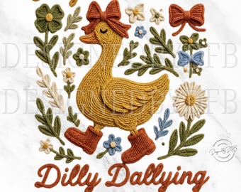 Dilly Dallying PNG, Faux Garn Coquette Gås Sublimeringsdesign, Trendig Djur Clipart, Retro Blommig Mamma Grafik, Digital Nedladdning