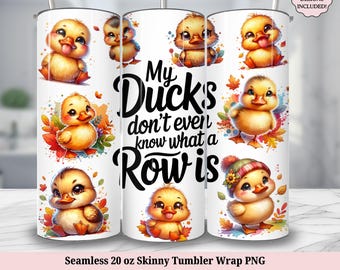 Duck Tumbler Wrap - Funny Animal Country Farm Life Seamless 20 oz Skinny Tumbler Sublimation Design - Ducks in a Row PNG Digital Download