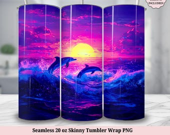 Delfin Tumbler Wrap PNG Plaża Morskie Zwierzę 20oz Skinny Tumbler Sublimacja Projekt 20 oz Bezszwowe Pobieranie Cyfrowe Wrap Ocean Theme