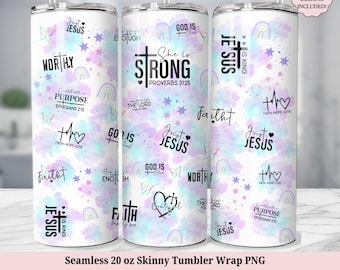 Christian Quotes 20oz Tumbler Wrap PNG, Inspirational Bible Verse God Faith Affirmations Seamless Skinny Sublimation, Digital Download