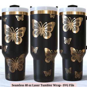 Butterfly 40 oz Laser Tumbler Wrap SVG for Laser Rotary, Monarch Engraved Full Wrap for 40oz Cup, Seamless Design, Digital Download