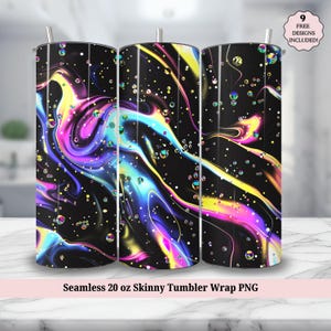 Rainbow Seamless 20 oz Skinny Tumbler Sublimation Design, Marble Neon Colors Gold Glitter 20oz Tumbler Wrap, PNG Instant DIGITAL ONLY