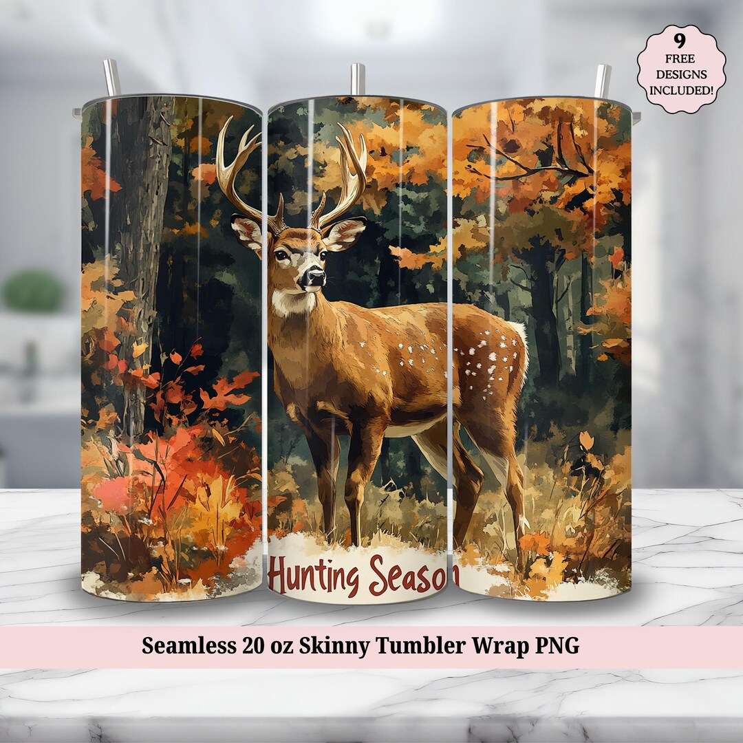 Camo Deer Hunting Season Seamless 20oz Skinny Tumbler Wrap Sublimation ...