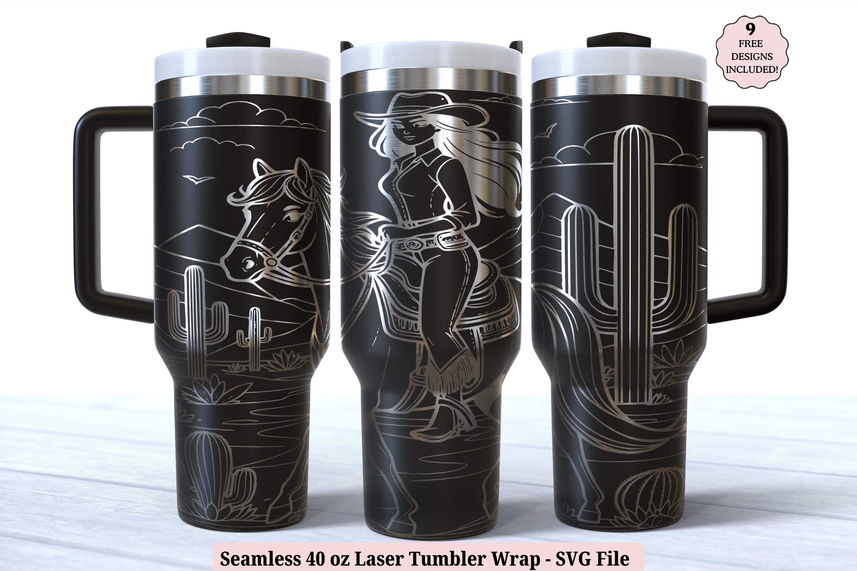 Western Cowgirl Laser Tumbler Wrap SVG for Laser Rotary, Desert Horse ...