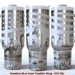 Oil Field Laser Wrap SVG for Laser Rotary, Oil Rig Worker Oilfield Pump Jack Engraved Full Wrap for 40oz Tumbler, Seamless Digital Download