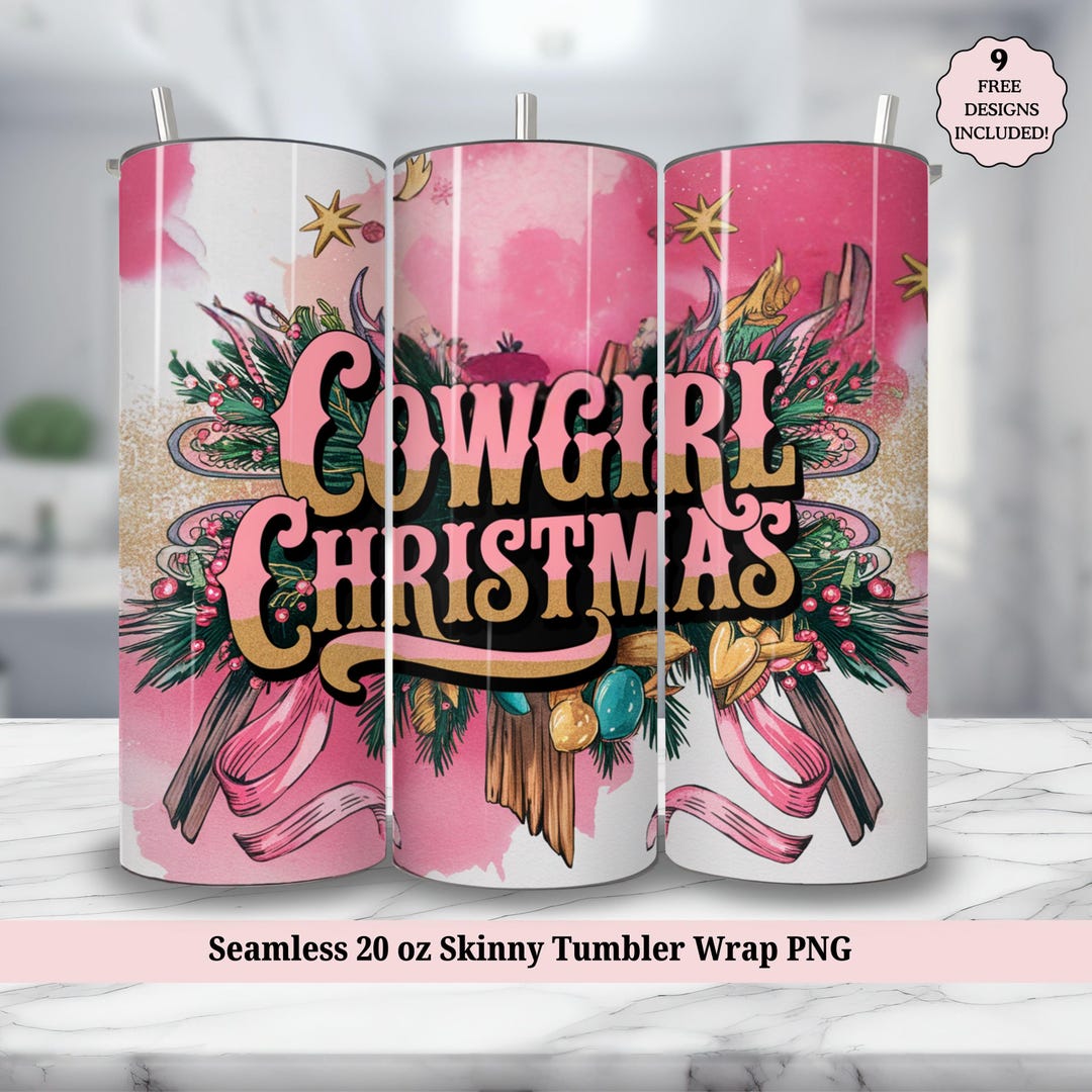 Cowgirl Christmas Tumbler Wrap - Watercolor Country Western Pink PNG ...