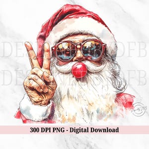 Retro Santa Christmas Blowing Bubble PNG, Vintage Merry Christmas PNG, Funny Santa With Sunglasses Xmas Holiday Sublimation Digital Download