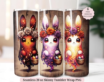 Spooky Easter Tumbler Wrap PNG, Adorable Cute Ghost Bunny Funny Rabbit Animal Seamless 20oz Skinny Sublimation Design, Digital Download
