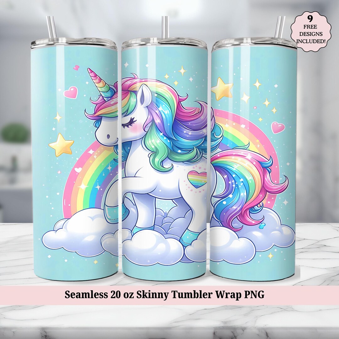 Rainbow Unicorn Tumbler Wrap PNG, Glitter Sparkle Pastel Seamless 20oz ...
