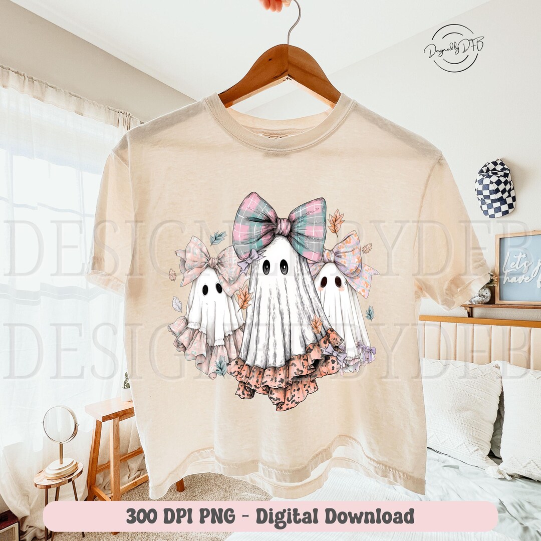 Preppy Ghost Boo PNG, Boho Spooky Coquette Trendy PNG, Retro Cute Ghost ...