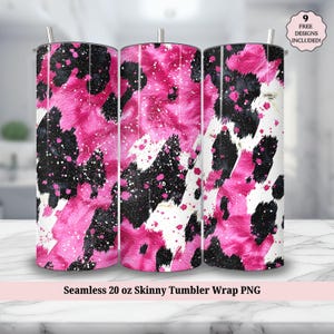 Cow Print Seamless 20 oz Skinny Tumbler Sublimation Design, Pink Glitter Tumbler Wrap, PNG Instant DIGITAL ONLY,  Sparkle  20oz Tumbler Wrap
