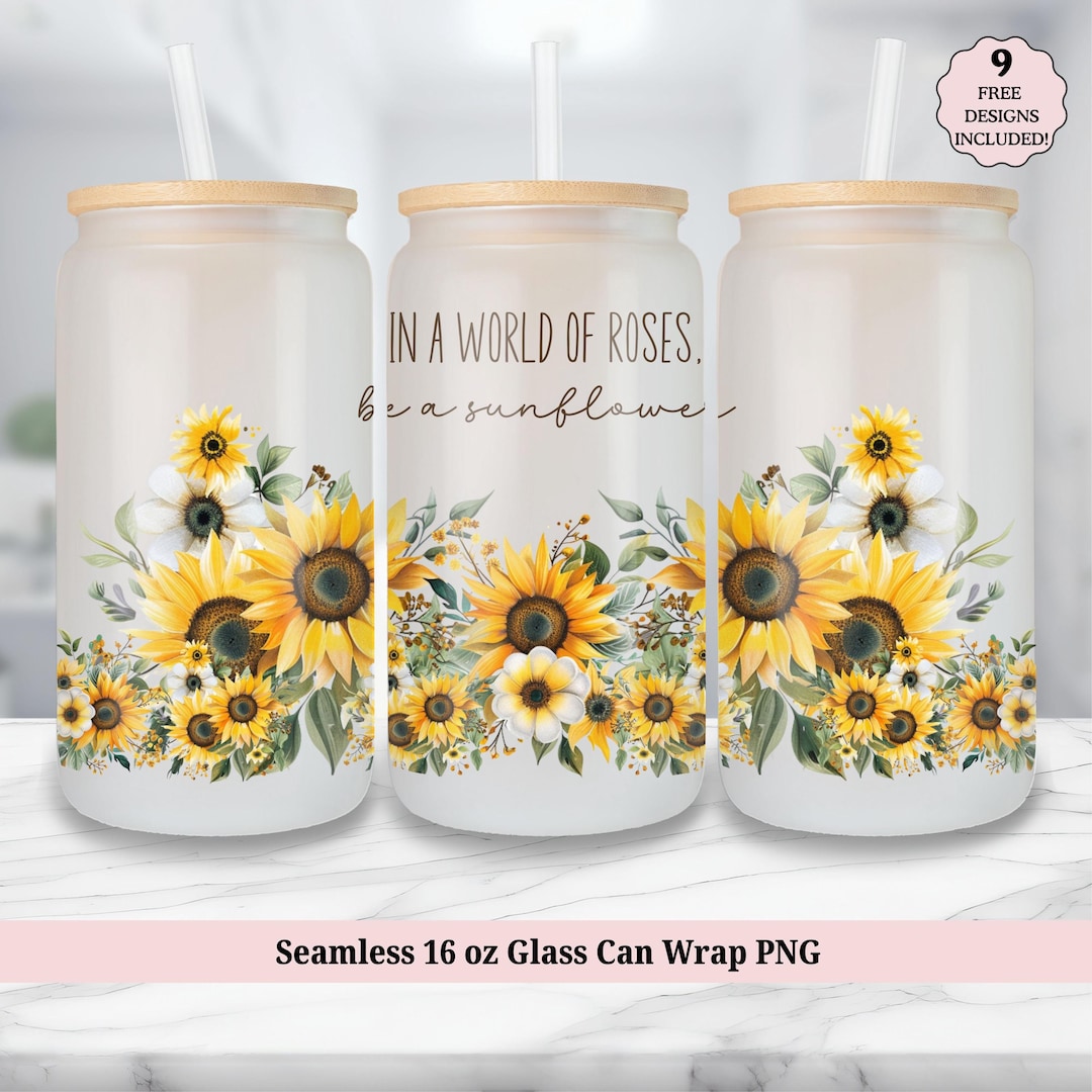 Sunflower Libbey Glass Wrap, Inspirational 16 Oz Glass Can Wrap PNG ...